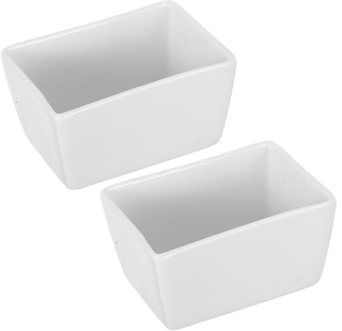 JECOMPRIS Azucarero Rectangular Cerámica Blanco 170 Ml Compacto Resistente Multifuncional Para Cocina y Comedor 2 Piezas Cuencos Para Azúcar y Dulces