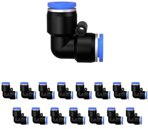 15 Stück 10mm 90 Grad Winkel Pneumatik Steckverbinder, Schnellbefestigungen PV Luftleitungsadapter, Push to Connect Adapter Quick Release Fittings (15, PV-10mm)