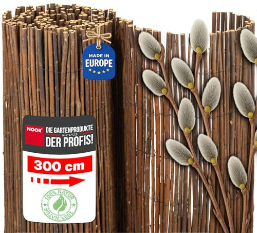 NOOR Weidenmatte Deluxe - Sichtschutzmatte Weidenzaun - Natur 2,0x3,0 m | Hochwertiger Sicht- & Windschutz aus Weidenzweigen für Garten, Terrasse & Balkon - robuste Zaunblende mit verzinktem Draht