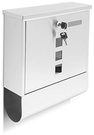 Relaxdays 10018448 Boîte aux lettre avec compartiment pour journaux fenêtre 2 clés acier inoxydable, Argent, 30 x 33, 5 x 8, 5 cm
