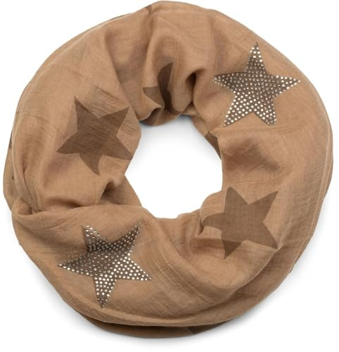 styleBREAKER Loop sjal med stjärnmönster och ädel strass applikation, tubhalsduk, duk, dam 01018086