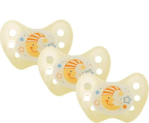Dentistar® Night Silikon-Schnuller - Größe 1, von Geburt an, 0-6 Monate - Nacht-Leuchtschnuller, Nuckel leuchtend, für neugeborene Babys, Mond gelb, 3 Stück