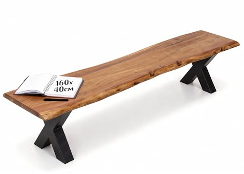 Bank MAMMUT NATURE - 160cm - honigfarben - Akazienholz Metall-Beine | montiert geliefert, Unikat, lackiert, pflegeleicht, natürliche Maserung, Industrial Design