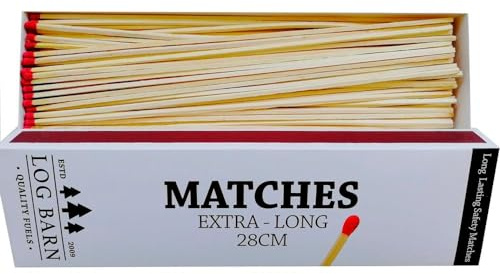 Log Barn 28cm Extra-long Safety Matches, 1 Box (90 Matches Per Box). Long | Camping lights for stoves, pits & ovens; strong, reliable ignition; windproof, ideal outdoors, kitchens & fireside