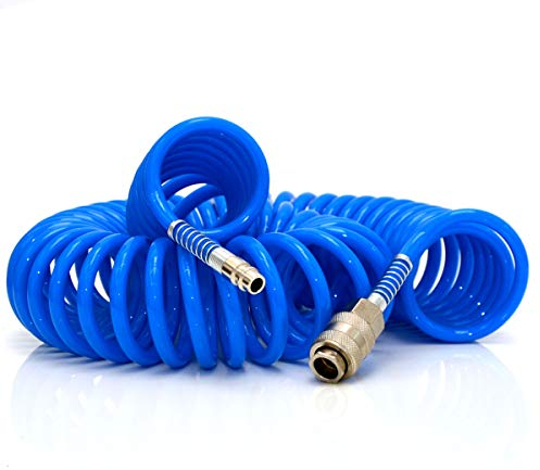 eyepower PU Tubo a Spirale per Aria Compressa 15m 1/4 10 Bar Raccordo flessibile