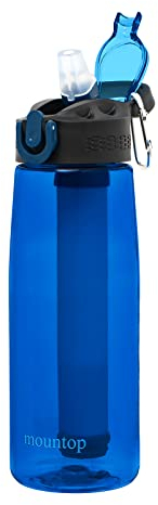 mountop Portable Water Filter Bottle - Emergency Water Filtered Bottle with 2-Stage Integrated Filter Straw for Hiking Backpacking and Travel BPA Free 22oz