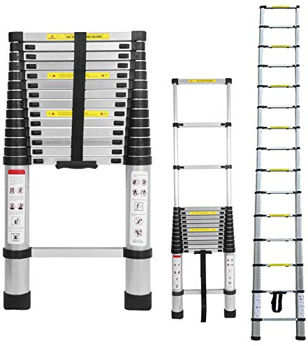 4.4M Alu Teleskopleiter, Ausziehbare Leiter, Klappleiter Stehleiter Rutschfester, Ausziehleiter Mehrzweckleiter, Haushaltsleiter 150 kg Belastbarkeit Mit EN131 Zertifiziert