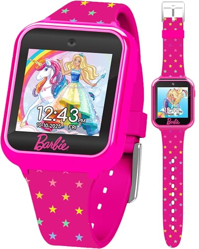 Barbie Kids Smart Watch - Interactive Touchscreen with Games, Selfie Camera, Step Tracker, Alarm, and Stylish Printed Silicone Strap - Fits Wrists 5.5 to 8.5