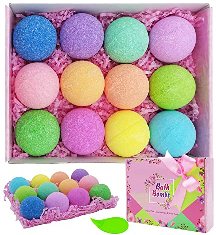 BOENFU Badebomben Geschenkset, 12er Badekugeln mit Natürlichen ätherischen Ölen, Handgefertigte Bath Bomb Geschenk Set für Freundinnen Mütter Frauen Mädchen