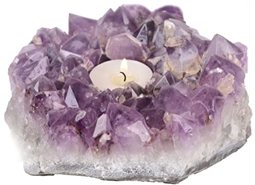 JIC Gem Photophore en améthyste avec cristaux violets naturels, Porte Bougie Chauffe-plat, Décoration d'intérieur 1,3 à 2 kg
