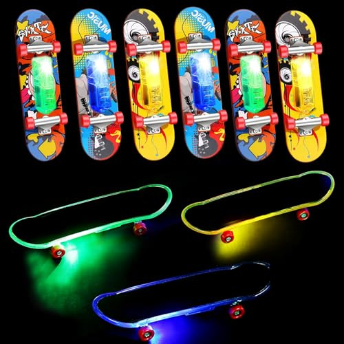 Beselley Mini Finger Skateboards for Kids Set of 25, Light up Mini Finger Toys LED Fingerboard Hand Skateboard for Creative Fingertips Movement Sports Finger Skater Valentines Day Gifts Party Favor