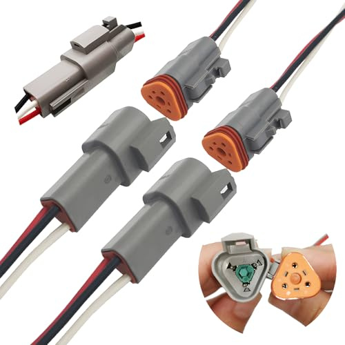 CESFONJER DT Stecker (2 Sets), 3 Pin Grau, Stecker und Buchse, Auto Wasserdichter Elektrischer Steckverbinder, mit 16AWG Kabel, für Motorrad, Scooter, Auto, Boote