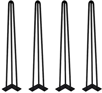 Lot de 4 pieds en épingle à cheveux - 86 cm - Pieds de table en métal robuste - Pieds de meubles modernes en épingle à cheveux avec vis et protecteurs de sol - 3 tiges