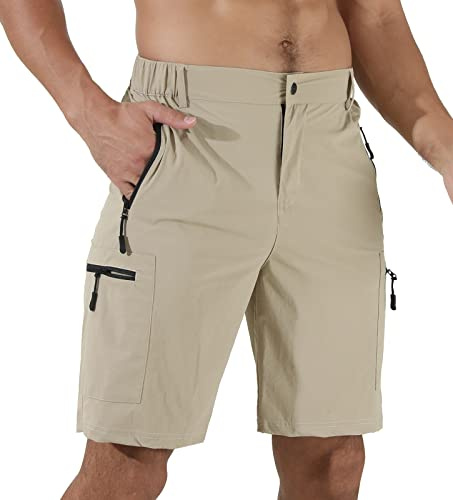 Suwangi Bermudashorts för män, lätta cargosportshorts för utomhusbruk, lediga, ventilerande, snabbtorkande shorts, kaki, L