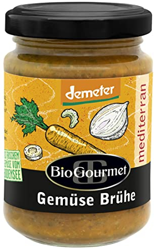 BioGourmet Gemüse Brühe mediterran, mit regionalen Zutaten vom Bodensee, demeter Anbau, 1x180g Glas