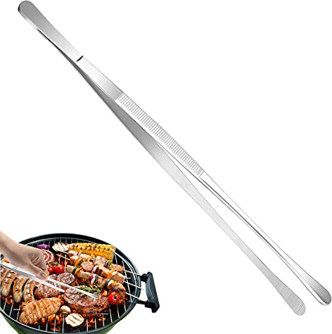 UKOFEW Profi Kochpinzette Edelstahl, Grillpinzette aus Edelstahl, Kochpinzette für Die Küche, Silber, zum Kochen, Reparieren, Meeresfrüchte und Grillen (30cm)