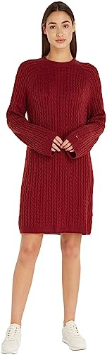 Tommy Hilfiger Mujer Vestido Soft Wool C-Neck manga larga, Rojo (Rouge), S