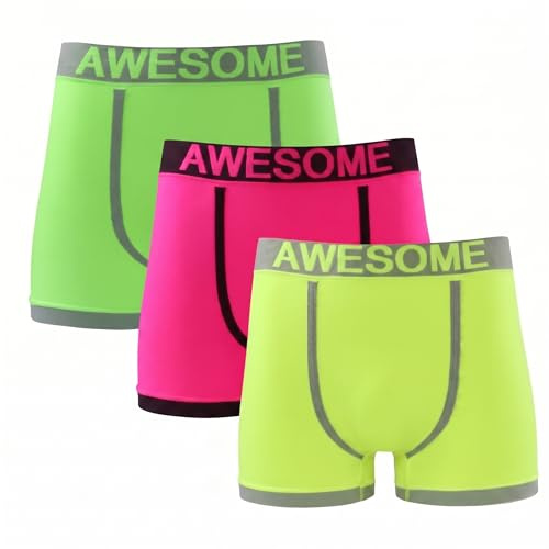 COSHAL® 3 Awesome Seamless Fit Boxer Shorts Men's Neon Soft Boxers Everyday Wear Briefs Sports Comfortable Mens Underwear (Yellow Pink Green) L