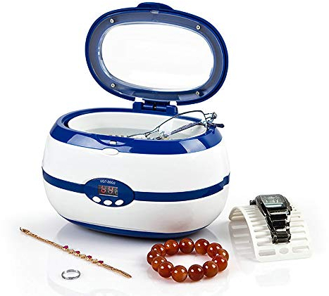 Samnuerly Ultrasonic Cleaner, 600ML Digital Ultrasonic Cleaner Bath with Cleaning Basket and Watch Rack, 5 Sections of Timing, Degas Function, For Jewelry Glasses Watch Metal Circuit Board,Blue