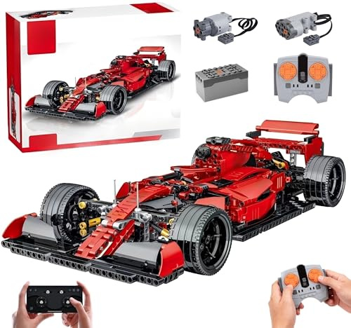 Technik F1 Auto für SF90, Mit 2Motoren Set, 1:10 Groß Formel 1 Auto Modellbausatz, 1200 Teile MOC Klemmbausteine Rennauto Set, Automodell Sammlerstück Geschenk für Autofans, Mit Originalverpackung