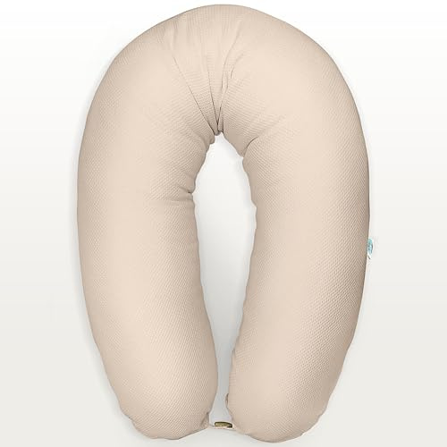 sei Design Cojín de lactancia XXL para embarazadas, almohada para dormir de lado, 190 x 30 cm, ergonómico (sello IGR) y relleno ajustable, incluye funda elástica de punto de gofre (100% algodón) |