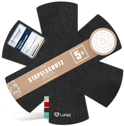 LoFelt® Pfannenschoner & Stapelschutz für Pfannen, Töpfe, Schüsseln und noch mehr Küchenutensilien - 5 Stück in L Ø 32cm - Pfannenschutz Topfschutz aus Filz in Anthrazit - Sternform