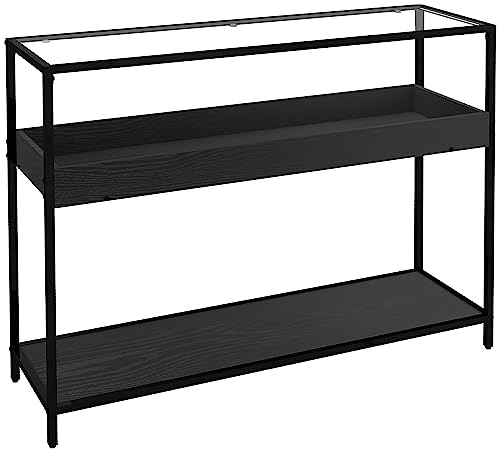 HOMCOM Konsolentisch, Flurtisch mit 2 Regalen, Platte aus Hartglas, 100 x 30 x 78 cm, Beistelltisch, Sofatisch, für Flur, Kleinen Raum, Eingang, Wohnzimmer, Schwarz