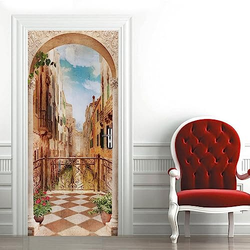 A.Monamour Türtapete Selbstklebend Türfolie Türposter 3D Blick Auf Den Venezianischen Balkon Vinyl Folie Türdeko Tapete Wandbild Türaufkleber Türtattoo 77x200cm