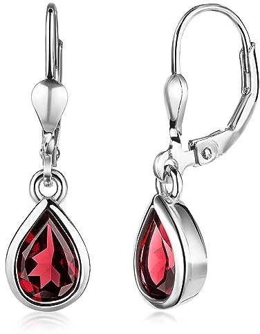 Edelstein Ohrringe Silber 925 hängend in Tropfenform 25 x 6mm SO-448 | elegante Ohrhänger aus anlaufgeschütztem Sterlingsilber mit Edelsteintropfen incl Geschenk Box von MATERIA by Matthias Wagner
