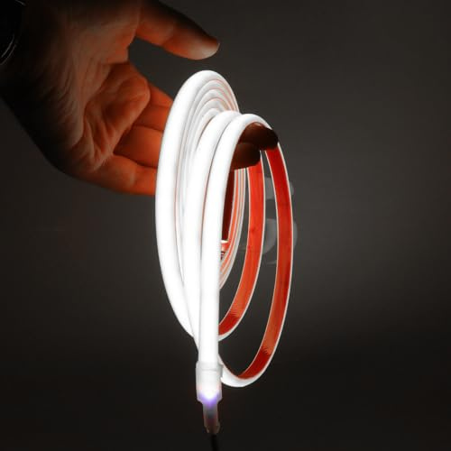 XUNATA COB Neon LED Streifen, 12V 320LEDs/m Superhell Hohe Dichte IP67 Wasserdicht, Selbstklebend Diffusion Flex Neon LED Schlauch für Heim DIY Festival Dekoration (Weiß, 1M)
