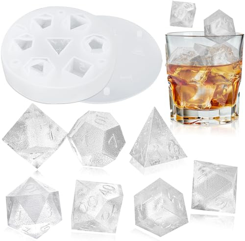 Baborui 7 Formen DND-Würfel, Whisky-Eiswürfel- und 3D-Würfelform, Zubehör für Whiskey, Cocktails, Sommer-Getränke, lustige Geschenke für Tischspiel-Liebhaber