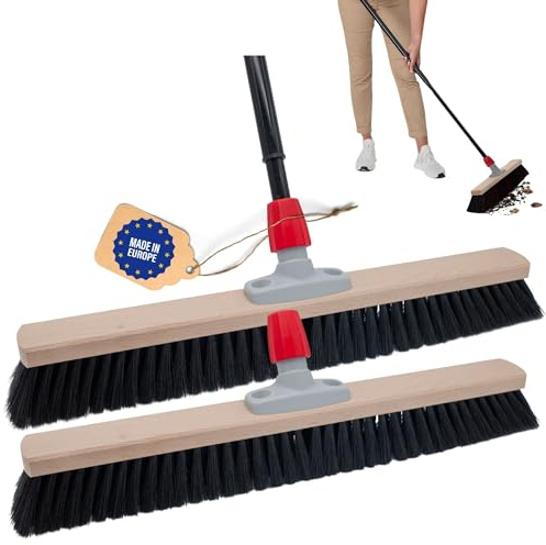 Novaliv Grosser Besen 2X Saalbesen 80 cm mit Teleskopstiel Borsten Kunstborsten Besen fein Werkstattbesen mit Stiel Hallenbesen Industriebesen Hausbesen Kehrbesen Zimmerbesen Haarbesen Besen Groß