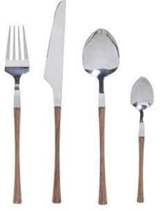 BIBIHOME - Set da 16 posate (per 4 persone) in acciaio inox argento con un manico in ABS effetto legno di qualità di Item International