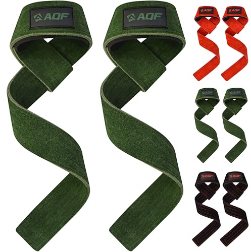 AQF 100 % Läderremmar Gym - Neopren Vadderat Läder Buntband Gym Lyftande Straps - Gym Fitness Strap Bodybuilding Powerlifting - Viktlyftremmar För Män och Kvinnor (Grön)