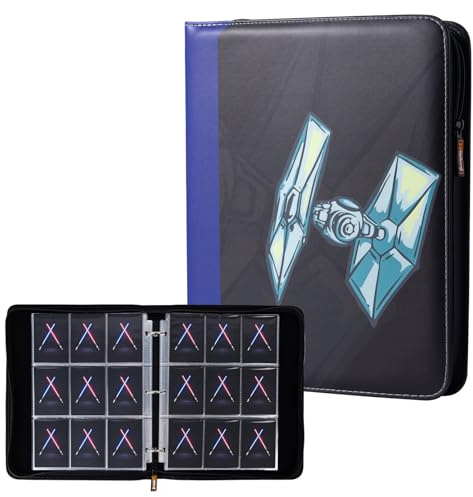 Ampleer 9 Pocket Trading Card Binder, PU Leather Storage Zip Album with 900 Slots Clear Page Sleeves for TCG MTG Baseball Sport Cards Display Collection (Blue)