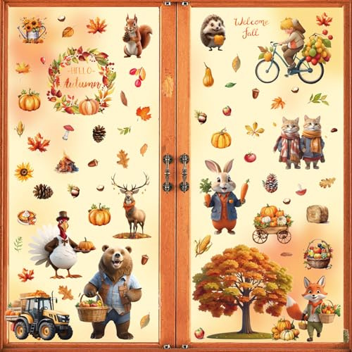 Thanksgiving Automne Stickers,Automne Décoration Autocollant，Autocollants de Décoration pour Fenêtre,Autocollant Feuille D'érable d'automne,Autocollant Automne,pour Maison Fête Deco Decor.