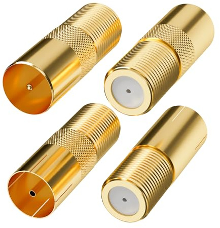 Mygatti 4 Stück Antenne Adapter als Set Vergoldet -2 x F-Buchse auf Antennenstecker IEC und 2 x F-Buchse auf Antennenbuchse IEC,Hochwertiges Adapter-Set für Koax Antenne Verbinder Kupplung