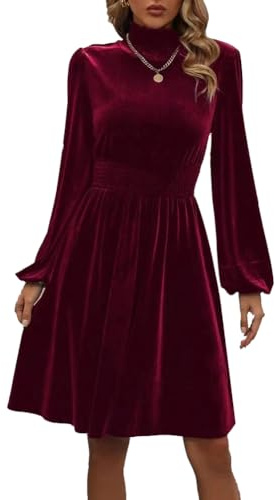XIVISTO Damen Partykleid Vintage Cocktailkleid Lange Ärmel Elegant Hohe Taille Abendkleid Hochzeit Festlich Kleider für Herbst Winter
