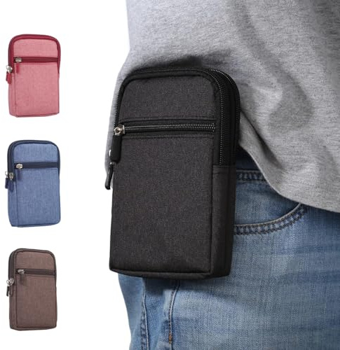 Narunii Sacoche de Ceinture Banane Sac Bandouliere Petit Pochette Homme, Décontractée Sac Randonnée pour Homme Housse de Transport Coque Sac Ceinture Clip Poche (6.3“ Pouces,Noir)