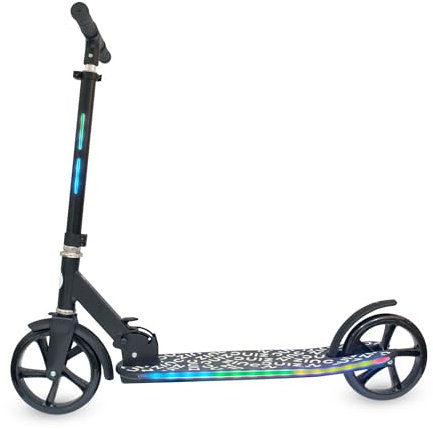 Zinc Big Wheeled Light Up Brillz Scooter - Light Up Deck, Stem, 20 Light Functions, Smooth Ride, Folding, Adjustable Height, Front & Rear Mudguards, 8+, 75kg Capacity
