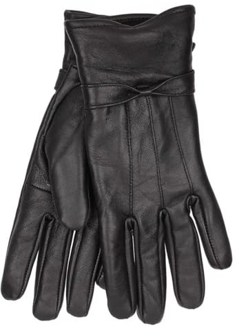 Foxbury Ladies Sheepskin Leather Gloves with Bow – Warm Winter Gloves, S/M & M/L (M/L)