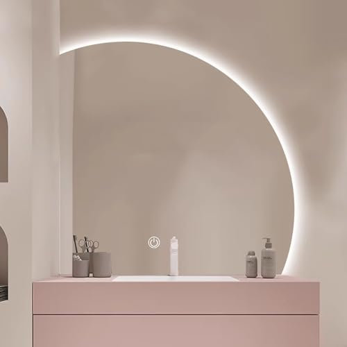 Xxbbyubo Specchio a Mezza Luna, Specchio da Parete a LED Illuminato Moderno, Specchio da Bagno Retroilluminato, 3 Colore Dimmerabile, Specchio Vanity Intelligente, Antiappannamento(Left Under cut,70x7