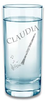 DRUC KLAUS Personalisierbares graviertes Glas mit Klarinette und Namen – Einzigartige Geschenkidee für Musiker - ideal für Musikvereine und Orchester