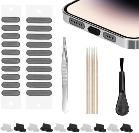 SOGHO Juego de 37 protectores de polvo para teléfono móvil, iPhone 16 Pro Max protección contra el polvo, USB C, protección para altavoces iPhone tipo C y iPhone, herramienta de limpieza de altavoces