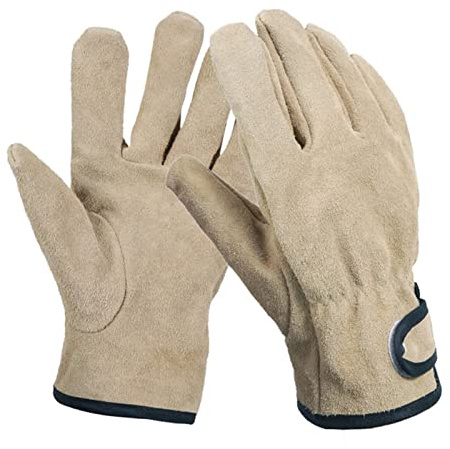 Guantes de barbacoa antiquemaduras, resistentes al calor, guantes de horno de piel de vaca artificial con anillo de gancho ajustable para cocina, barbacoa, freír
