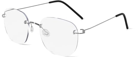 KoKoBin Lunettes de lecture en titane sans monture anti-lumière bleue, pour hommes et femmes (argent, 2.5, Dioptres)