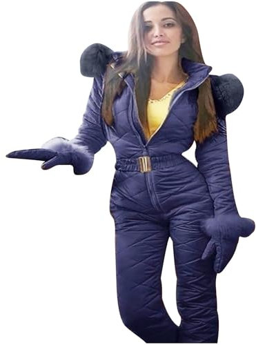 FUPODD Thermo Schneeoverall Warm Skibekleidung Set Jumpsuit Zweiteilig Bodysuit Fleece Schneejacke Schnee Set Retro Skibekleidung Mit Reißverschluss Skianzug Für Damen Warm Outdoor-Sportarten Kragen