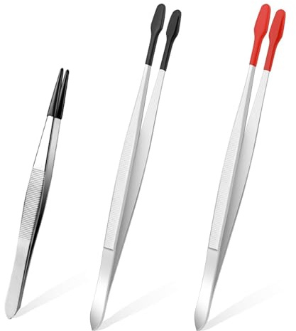3 pinzas con puntas de goma, plástico, pinzas de punta plana, revestimiento de goma, antideslizantes, pinzas de plástico, para joyas de laboratorio, manualidades, sellos, monedas de fabricación DIY