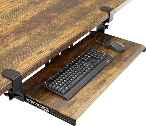 AX WABER Ripiano a vassoio per tastiera, da tenere sotto la scrivania, estraibile, con sistema di montaggio a morsetto a C extra robusto, 69,3 cm (82,6 cm inclusi i morsetti) x 27,9 cm, cassetto