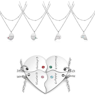 Jovivi Personalisiert Freundschaftsketten 3/4PCS Herz Puzzle-Anhänger mit Name Gravur BFF Ketten Namenskette Familienkette Personalisierte Geschenke für Partner Schwester Freunde (BFF Ketten für 4)